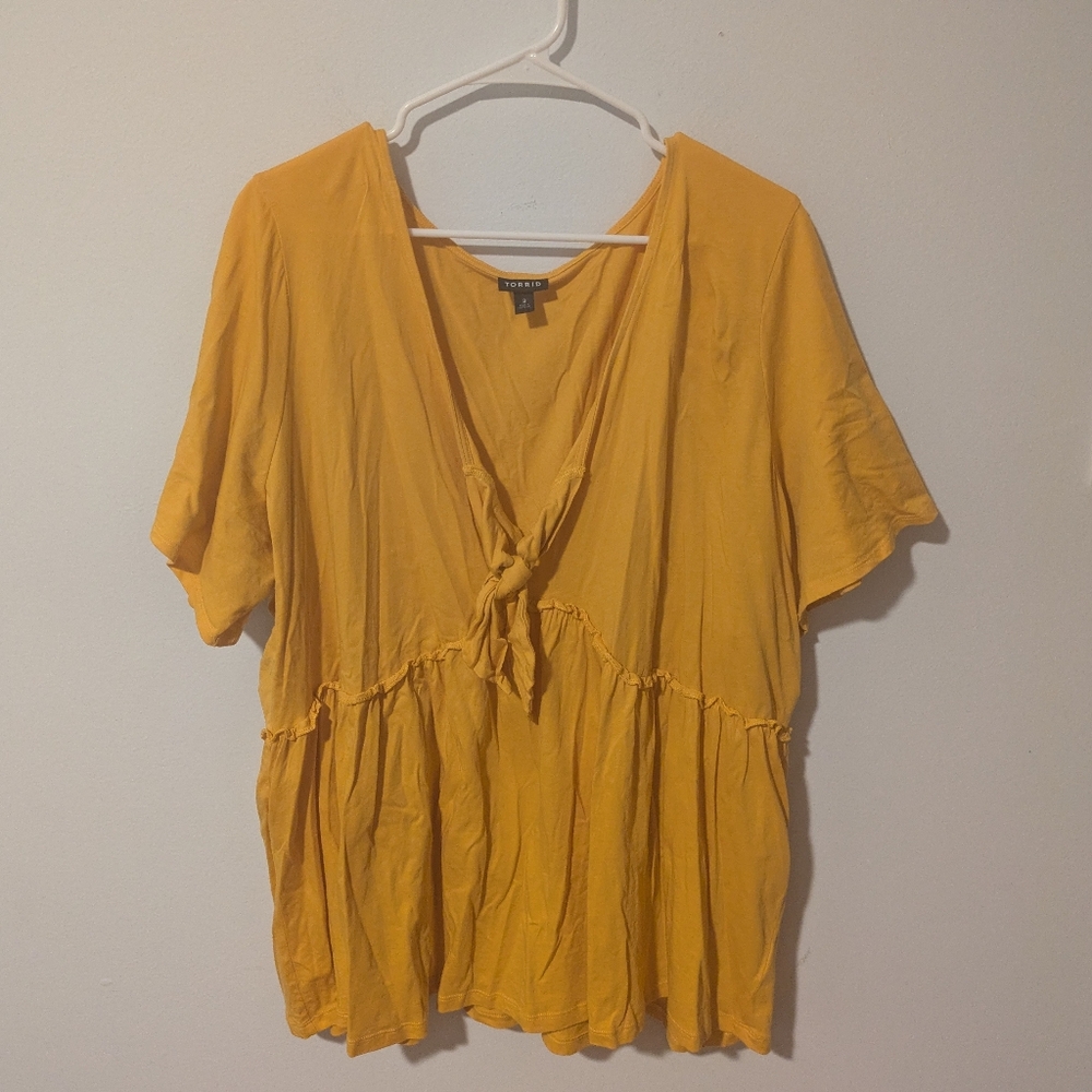 Torrid Yellow Vintage Cotton Jersey V-Neck Relaxed Tie Front Top Size 3X